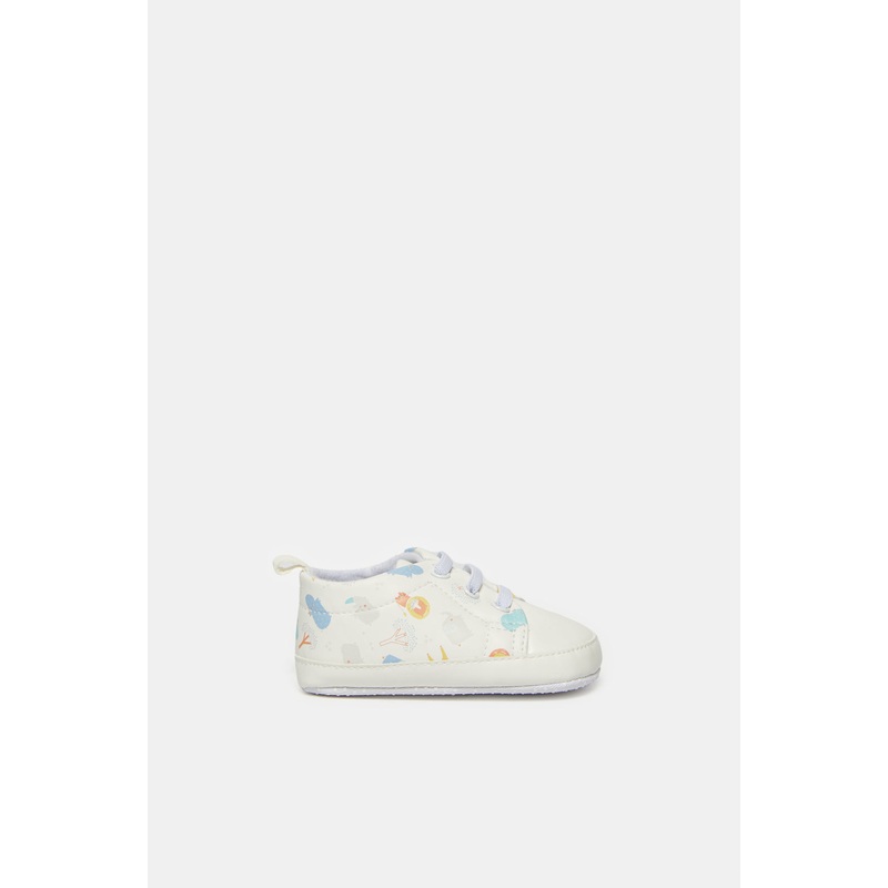 Baby White Printed Pram Shoe|0-6 Months|6-12 Months|12-18 Months