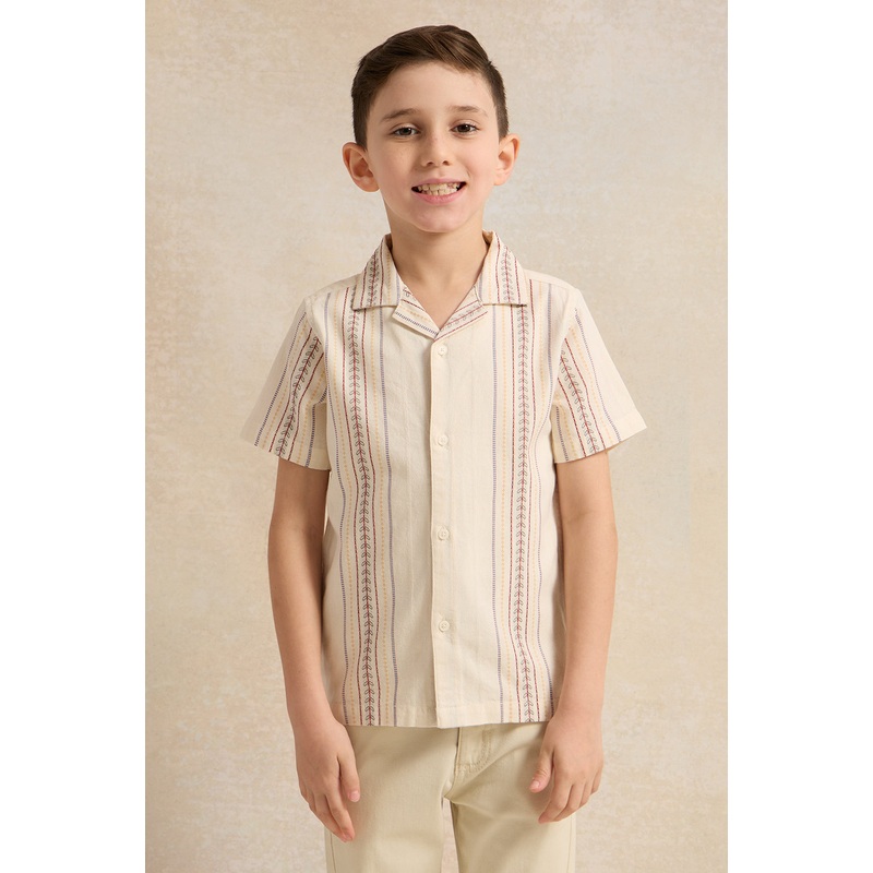 Boys Beige Resort Collared Shirt