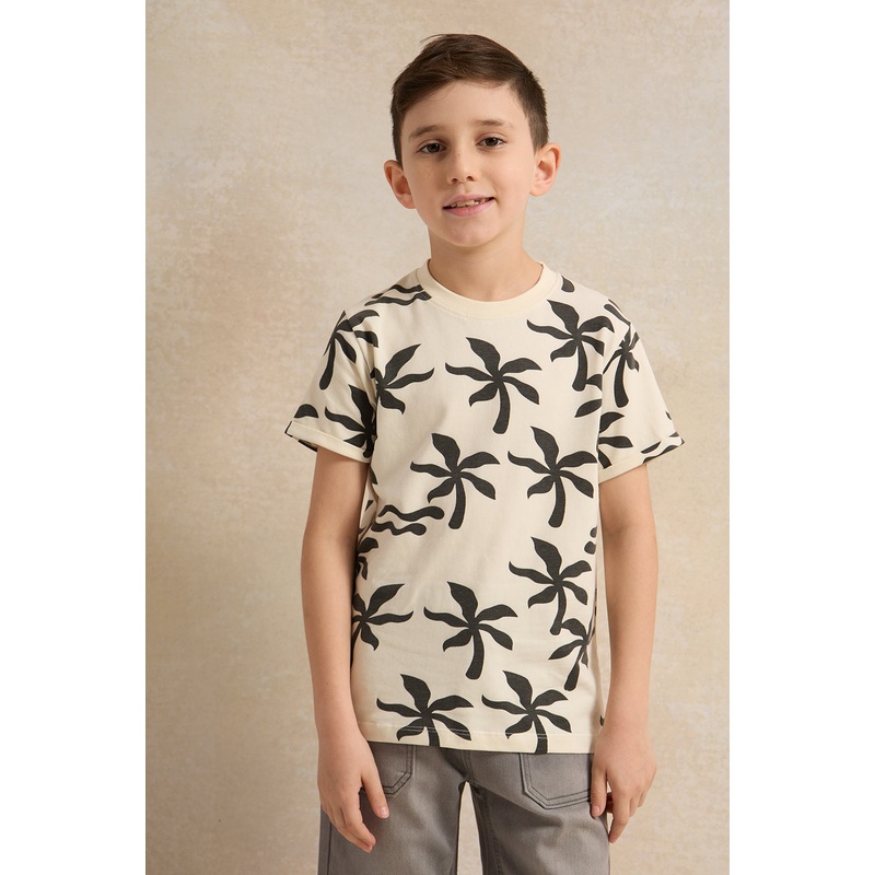 Boys Cream Printed T-Shirt|2-3 Years|3-4 Years|4-5 Years|5-6 Years|6-7 Years|7-8 Years