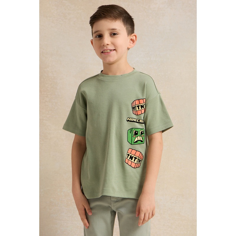 Boys Green Minecraft Print T-Shirt