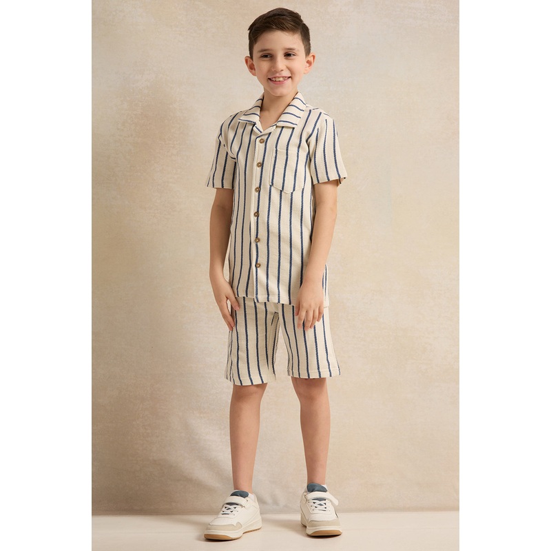 Boys White Striped Casual Set (2 Piece)