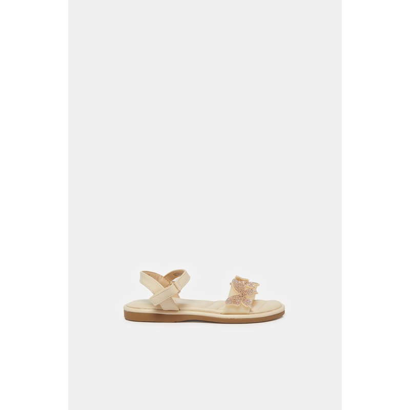 Girls Beige Butterfly Embellished Sandal