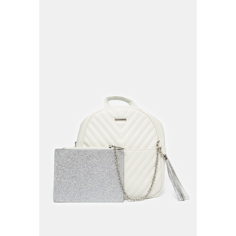 Girls White Embellished Backpack