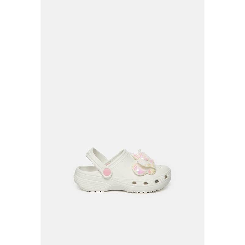 Girls White Embellished Butterfly Clog