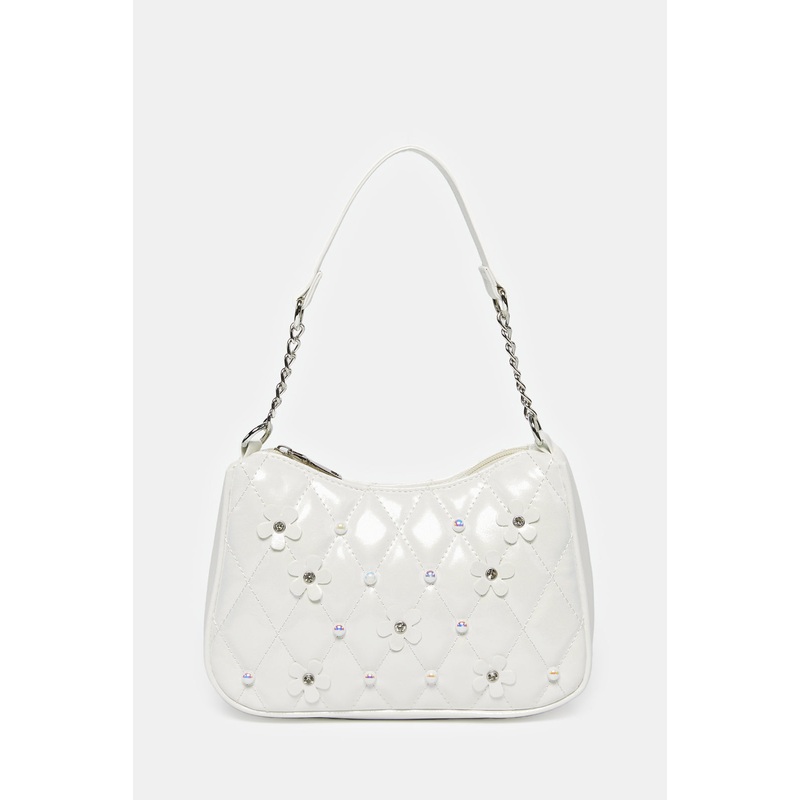 Girls White Embellished Cross Body Bag