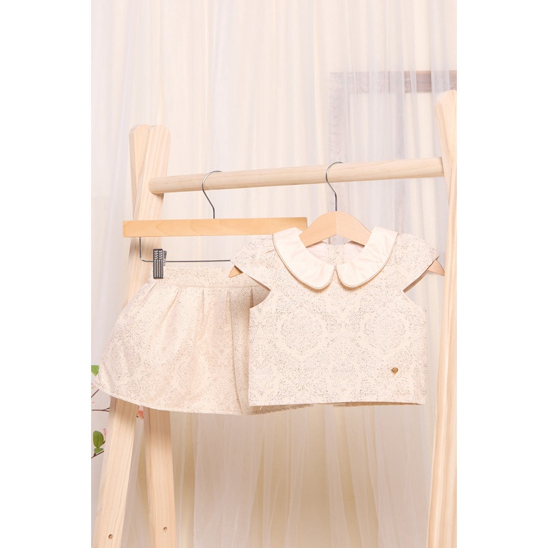 Infant Girls Pink And Gold Jacquard Set (2 Piece)