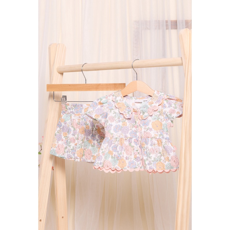 Infant Girls White Floral Printed Set (2 Piece)