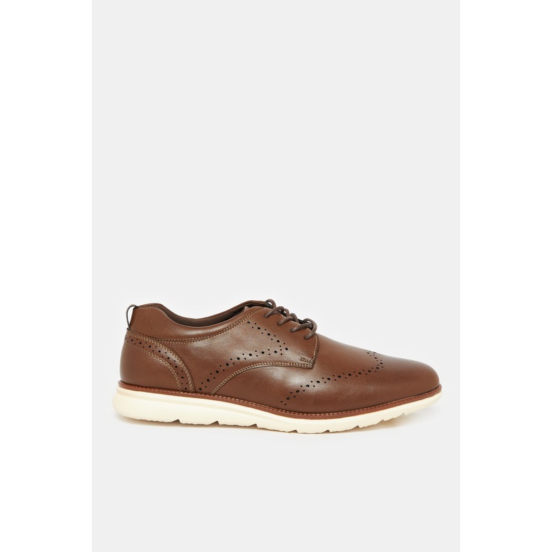 Men Brown Textured Lace Up Derby Shoes