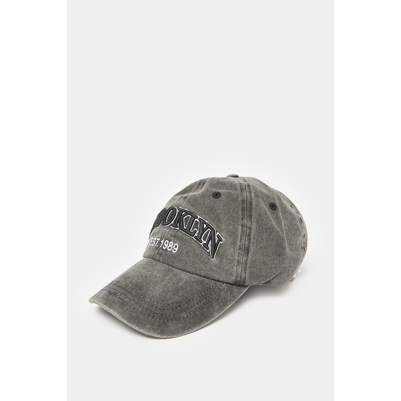 Men Grey Embroidered Cap