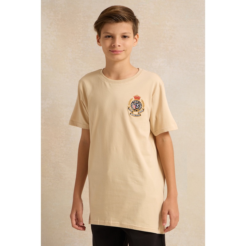 Senior Boys Beige Embroidered T-Shirt