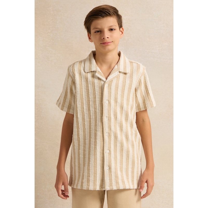 Senior Boys Beige Stripe Shirt