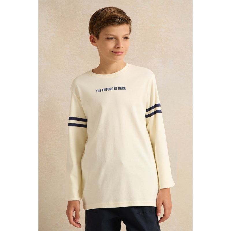 Senior Boys Ivory Stripe On Sleeves T-shirt