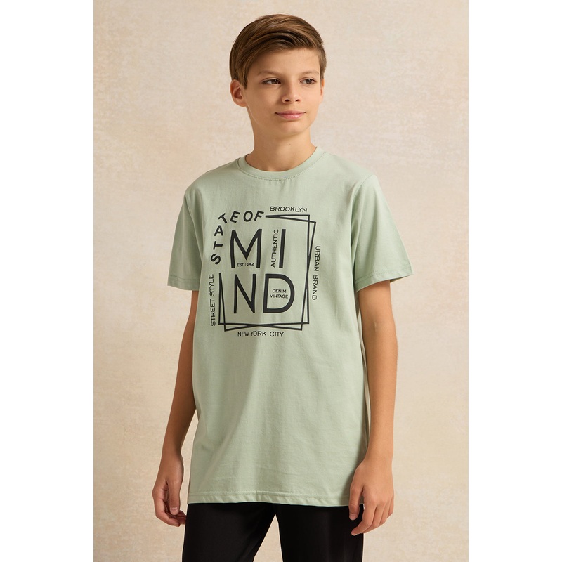 Senior Boys Mint And Black Printed Pyjama Set (2 Piece)