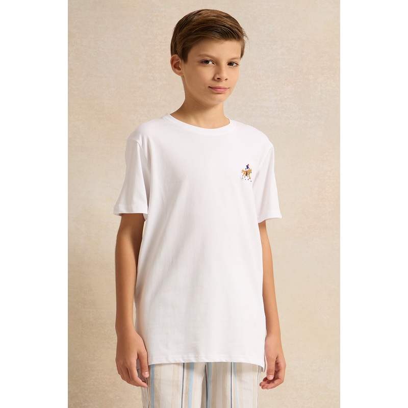 Senior Boys White Embroidered T-Shirt