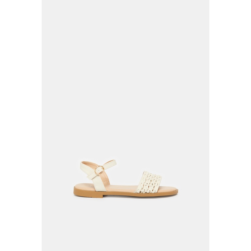 Senior Girls Cream Braided Sandals