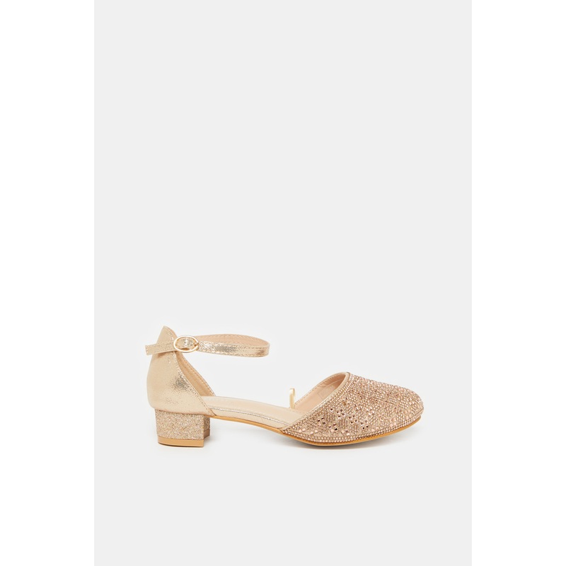 Senior Girls Gold Diamante Heel Sandals