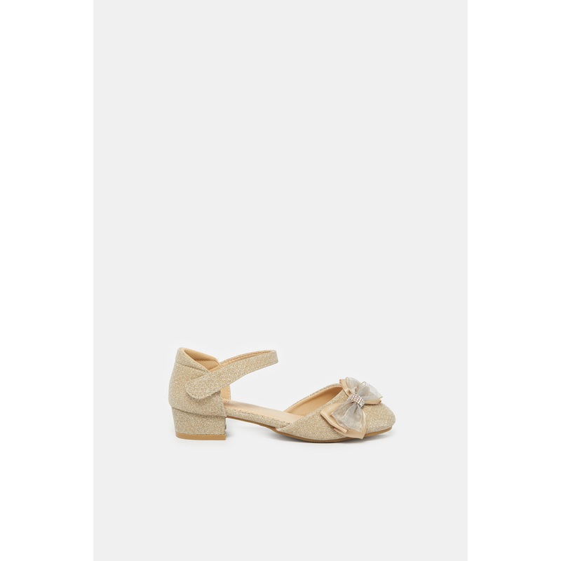 Senior Girls Gold Glitter Heel Sandals