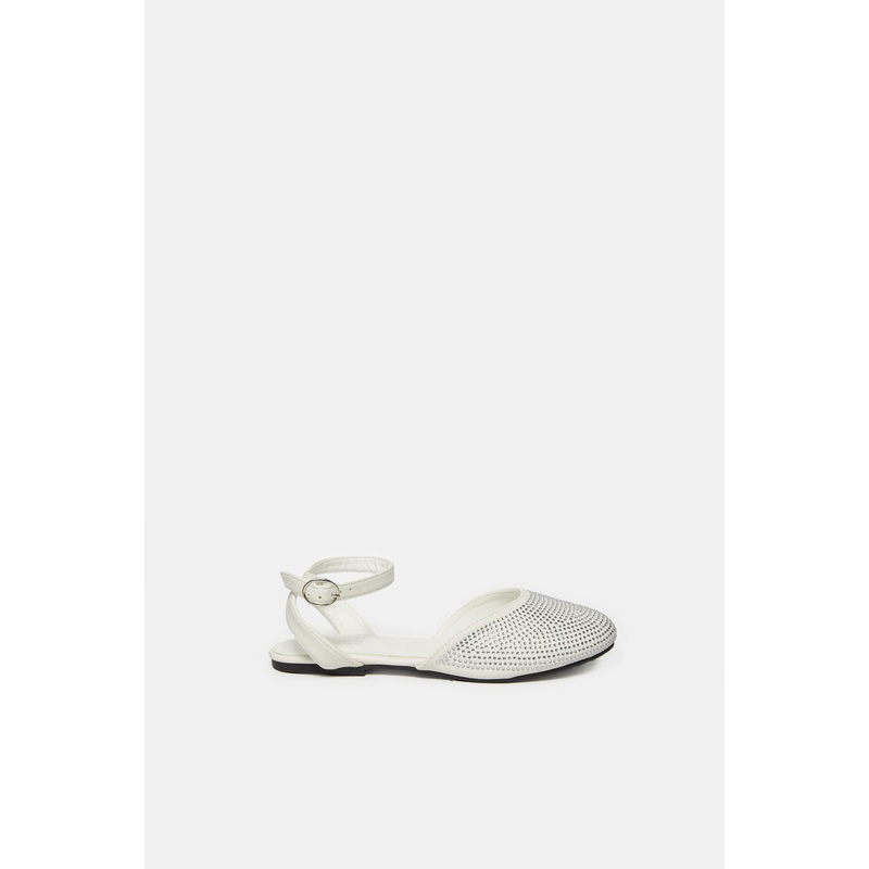 Senior Girls White Diamante Mule