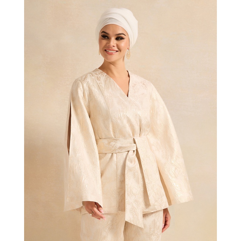 Women Beige Belted Open Front Shirt