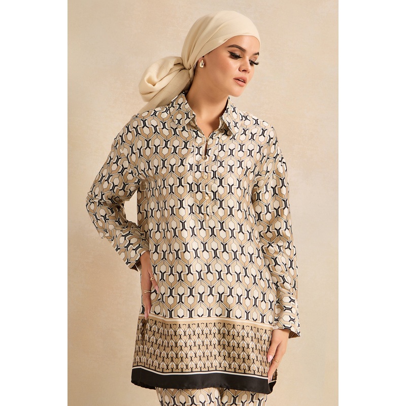 Women Beige Printed Collared Shirt