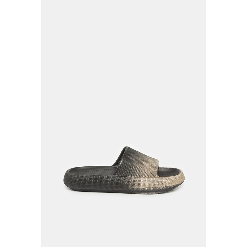 Women Black And Gold Embellished Ombre Slide