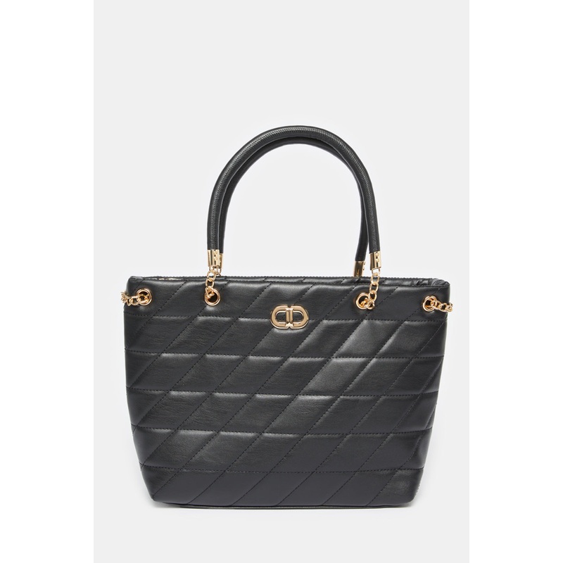 Women Black Textured Tote Bag