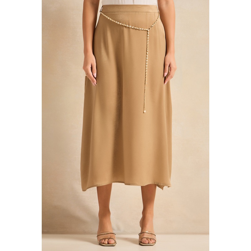 Women Brown Belted A Line Skirt