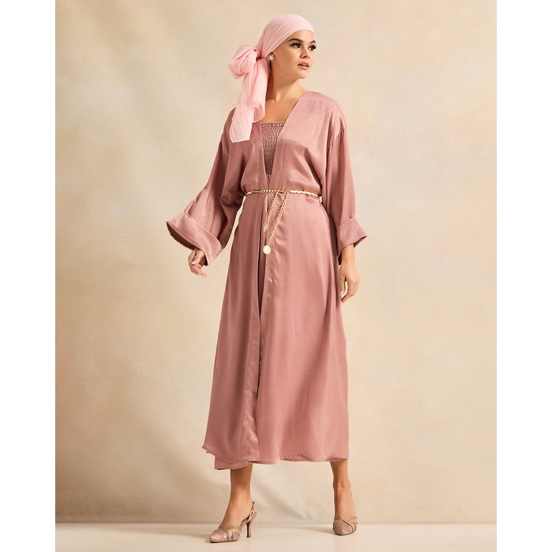 Women Brown Corel Front Pleated Maxi Dress