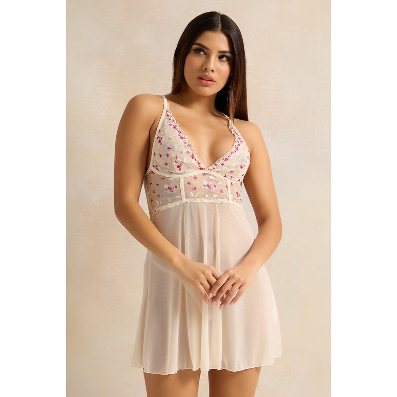 Women Ivory Embroidered Chemise