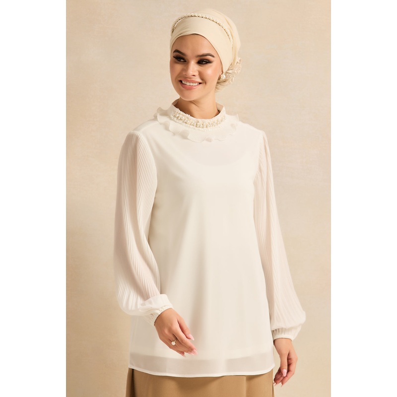Women Ivory Neck Embellished Blouse
