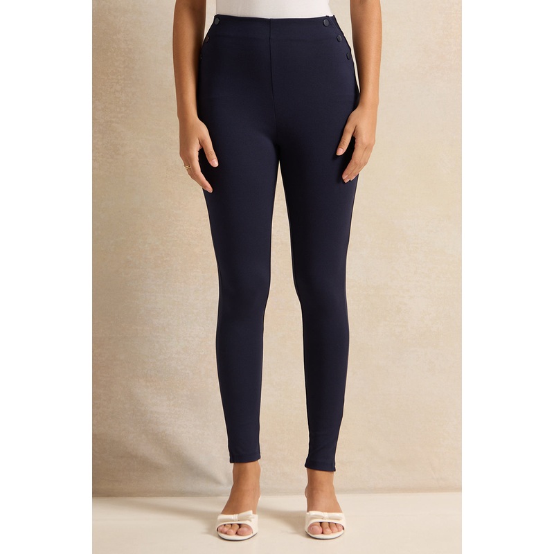 Women Navy Elastic Waistband Leggings