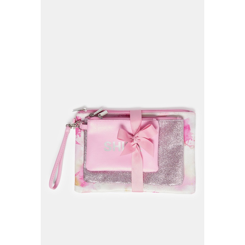 Women Pink Cosmetic Pouch Set (3 Piece)