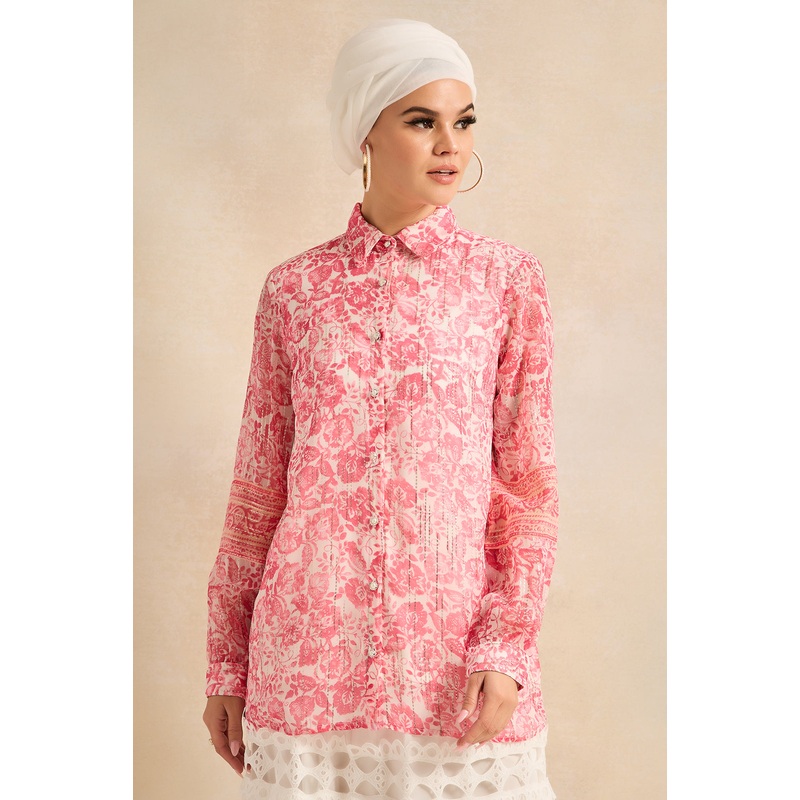 Women Pink Printed Long Sleeve Blouse