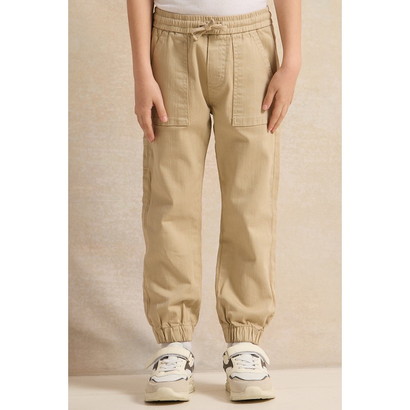 Boys Beige Slant Pocket Denim Jogger