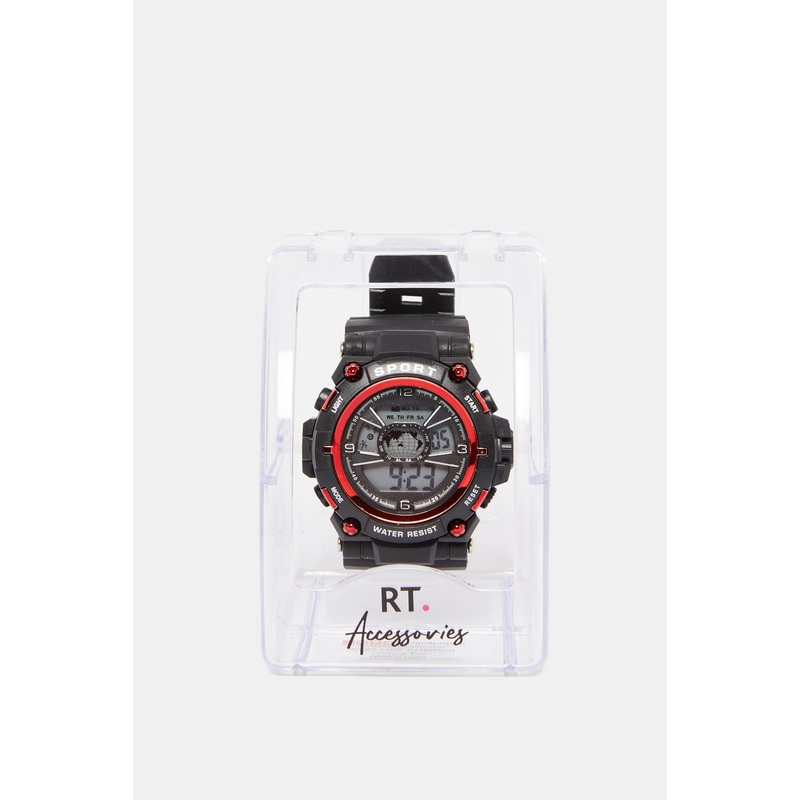 Boys Black And Red Multi Functional Digital Watch