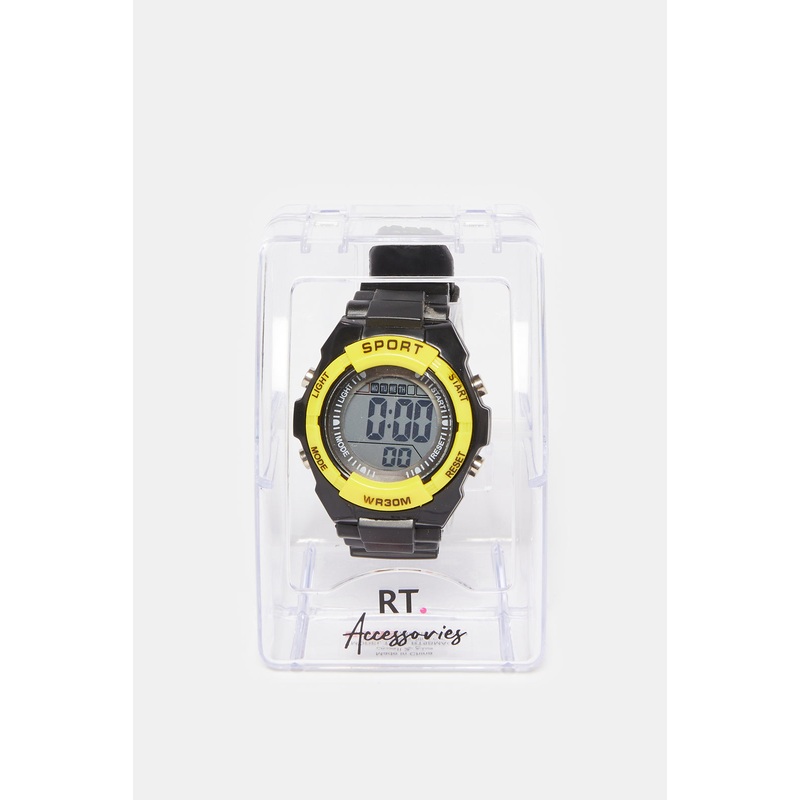 Boys Black And Yellow Multi Functional Digital Watch