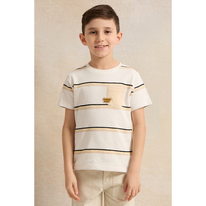 Boys Ivory Striped T-shirt|2-3 Years|3-4 Years|4-5 Years|5-6 Years|6-7 Years|7-8 Years