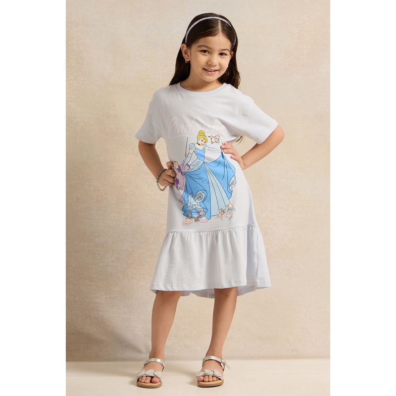 Girls Blue Cinderella Placement  Print Dress