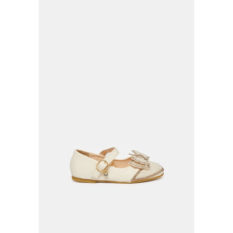 Girls Cream Pearl Bow Ballerina