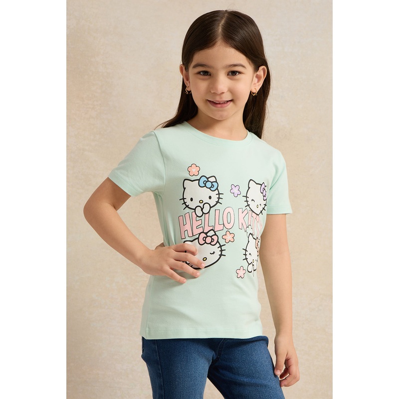 Girls Mint  Hello Kitty Placement Print T-Shirt