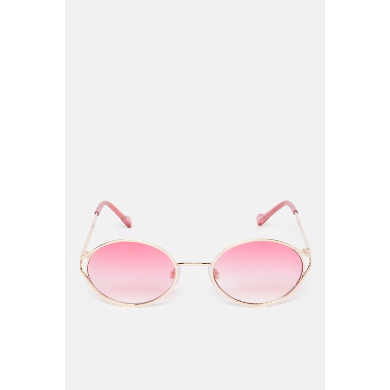 Girls Pink And Gold Round Embellished Sunglasses