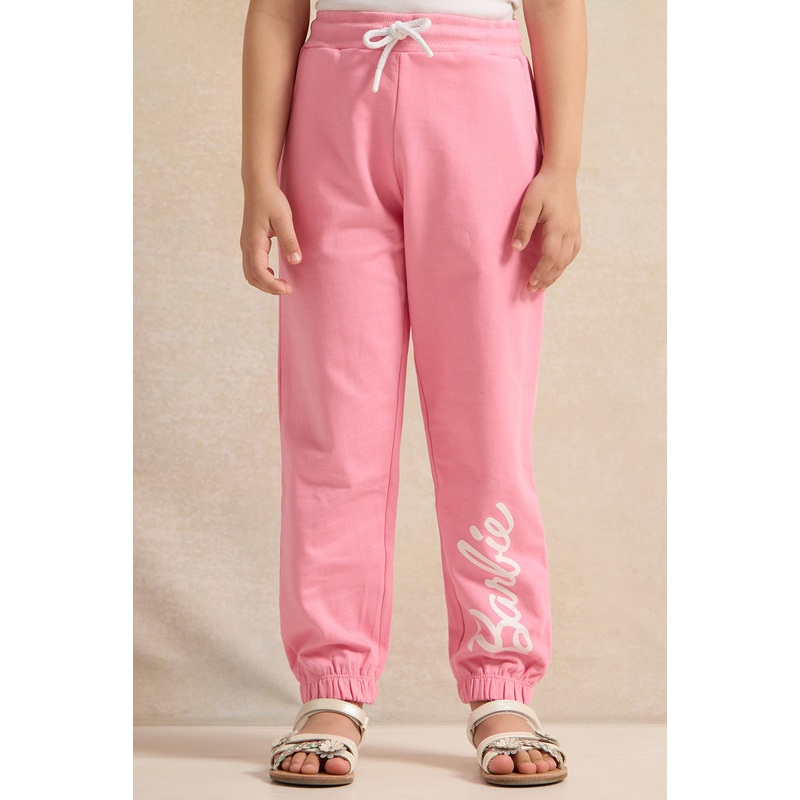 Girls Pink Barbie Placement Print Track Pants