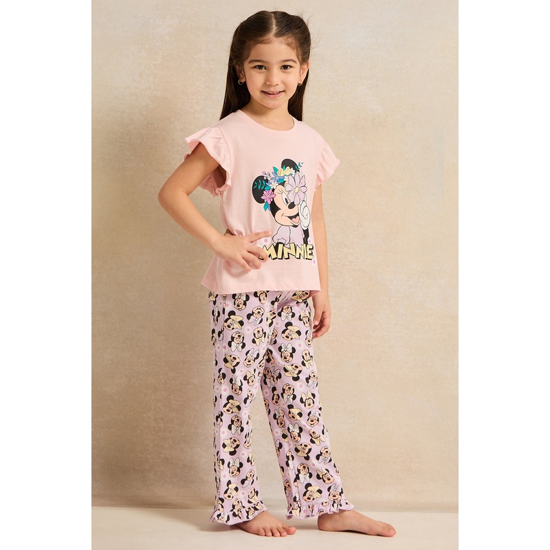 Girls Pink Minnie Mouse Placement Print Pyjama Set (2 Piece)