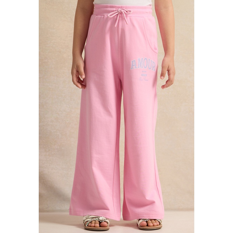 Girls Pink Placement Print Track Pants