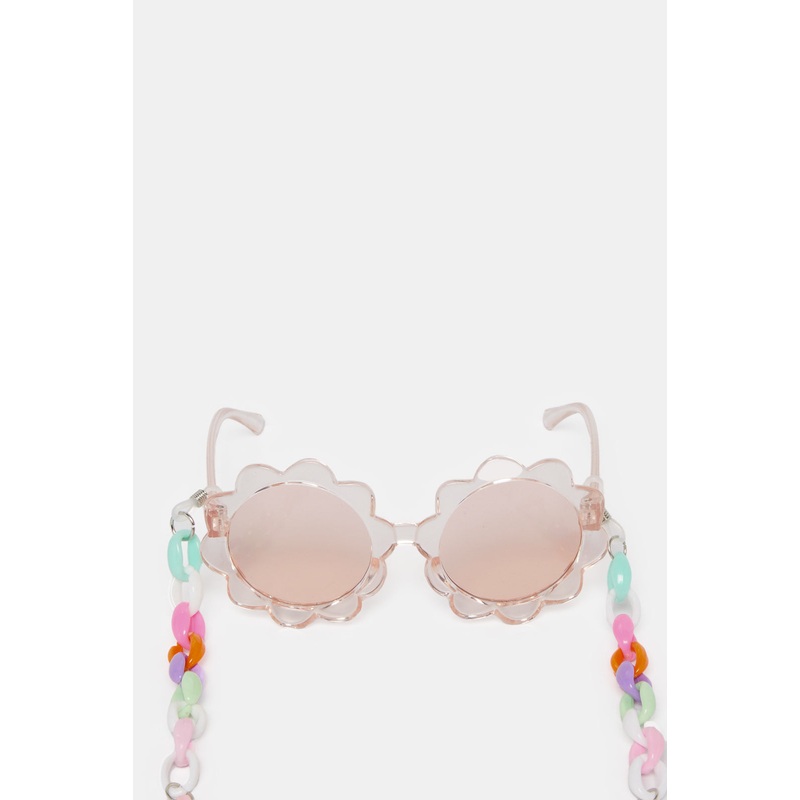 Girls Pink Round Sunglasses With Embellished Chain Set