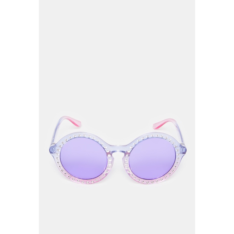 Girls Purple Round Embellished Sunglasses