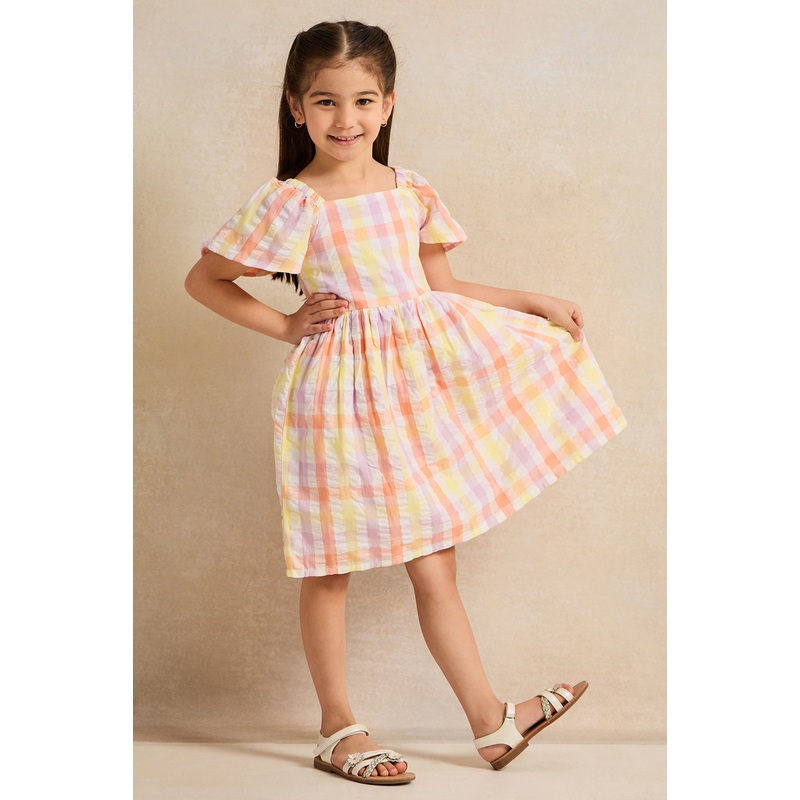 Girls White Checkered Dress|2-3 Years|3-4 Years|4-5 Years|5-6 Years|6-7 Years|7-8 Years