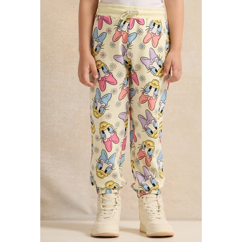 Girls Yellow Daisy Printed Track Pants