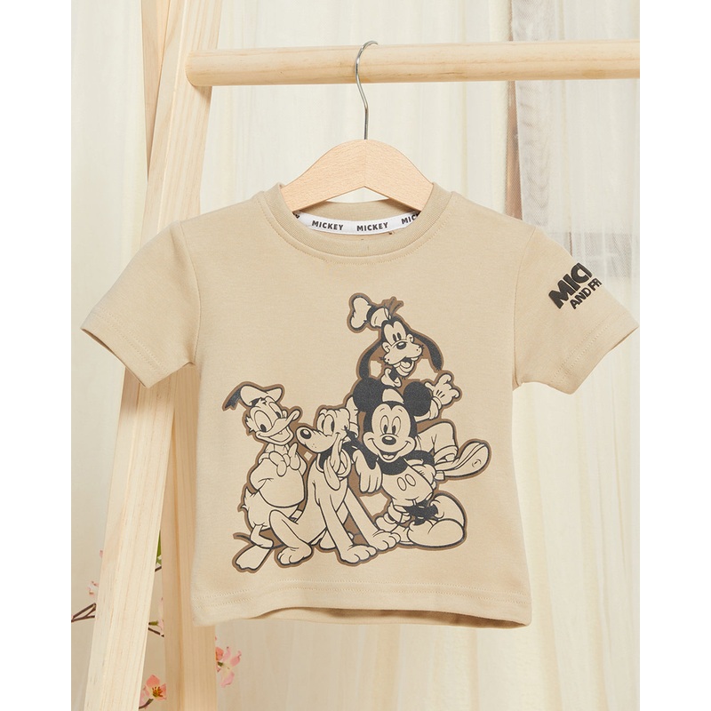 Infant Boys Beige Mickey Printed T-Shirt