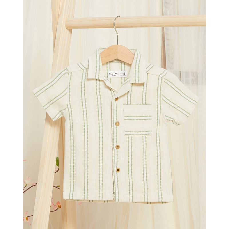Infant Boys Beige Striped Pockets Shirt
